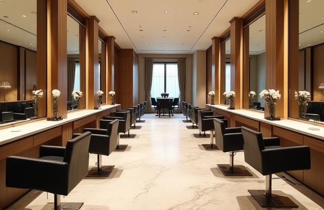 Interior view of the elegant Le Chic Coiffure salon with styling stations