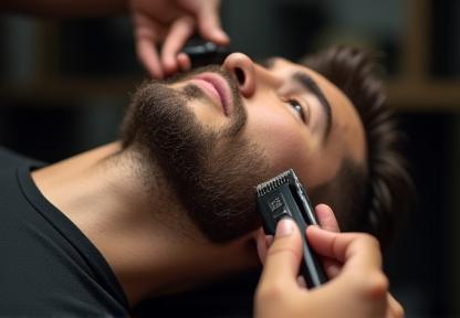 Man getting his beard trimmed
